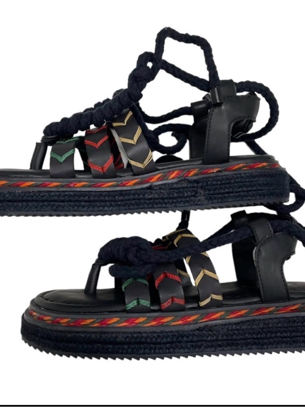 Farm Rio Black Rope Tie Flatform Sandal - Picture 4 of 10